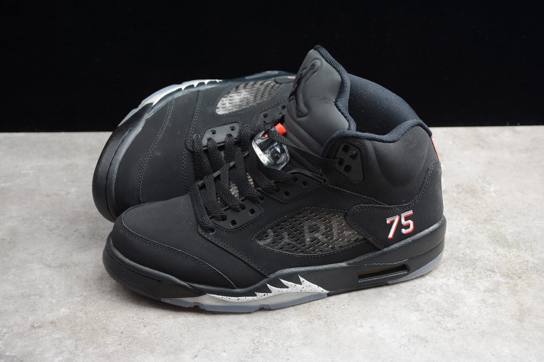 New Air Jordan 5 Black with 75 Number - Click Image to Close